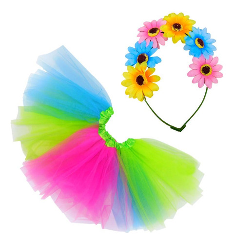 Disfraz Hawaiano Para Niña Diademas De Flores Y Tutu Multicolor Of-482