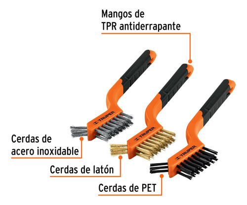 Juego De 3 Mini Cepillos De Alambre 28 Pinceles Truper