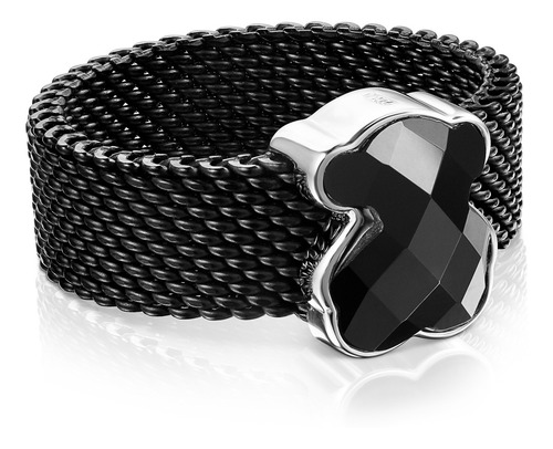Anillo Mesh Color De Acero Ip Negro Y Ónix