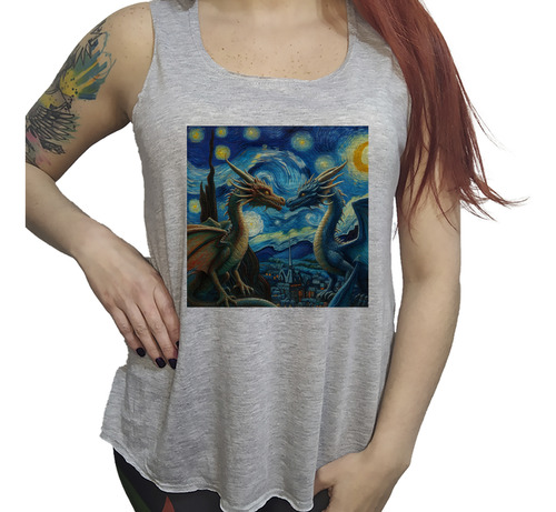 Musculosa Ac Dama Dragon Noche Estrellada Beso Van Gogh