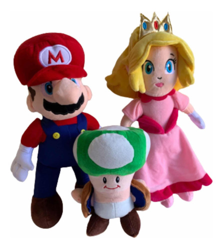 Peluches De 1 Mario Bros 1 Princesa Peach Y Un Toad En 40cm