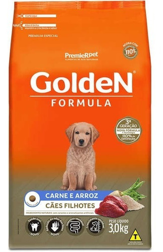 Ração Para Cães Golden Filhote Sabor Carne 3kg