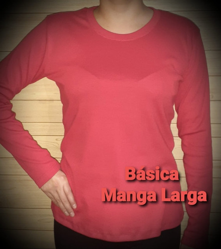 Remera Algodon Mujer Basica Manga Larga