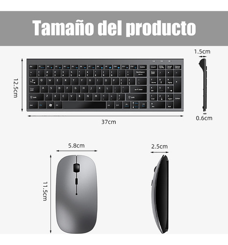 Teclado Y Mouse Español Inalámbrico Kit Teclado Y Ratón Recargable De Wifi De Conexión Estable 2.4 Ghz Compacto Con Ñ Ratón 3 Ajustable Dpi Silencioso Para Pc Windows 7 8, 10, 11,mac Os