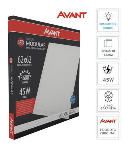 Kit 10 Painel 60x60 45w Avant Quadrado Embutir Branco Frio 110v/220v