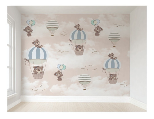 Papel De Parede Infantil Urso Marrom Autocolante 4m² Vr72