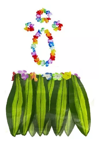 Fantasia Saia Havaiana Infantil Festa Luau Hawaii Com Flores 30 CM