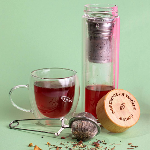Garrafa De Vidro Duplo 450ml Com Infusor Para Chá Ah Natu