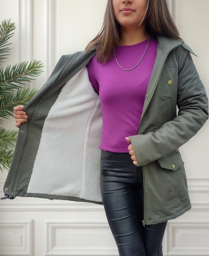 Parka De Mujer Gabardina Con Corderito Xxl