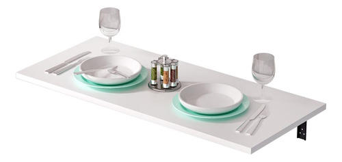 Mesa De Parede Dobravel Supensa Com Suporte 90x45 Tampa Branco Pés Preto