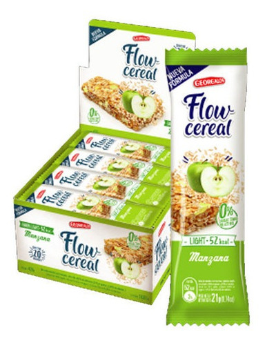 Barras de cereal light Georgalos Flow Cereal sabor manzana en caja de 20 unidades 21gr