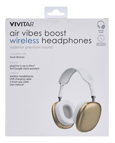 Imagen 2 de 8 de Audífono Air Vibes Vivitar V50023bt Bluetooth Premium Dorado