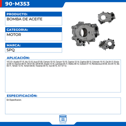 Bomba De Aceite Chevrolet Caprice 2012-2014 V6 3.6