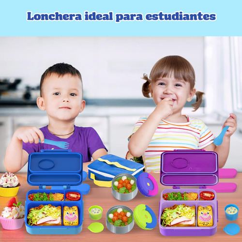 A Bento Box Para Niños, Azul, 4 Compartimentos, Aislado