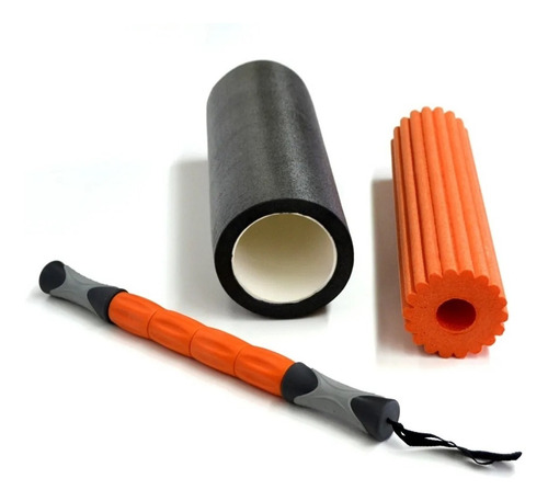 Set Foam Roller Rolo Rodillo Masajeador 3 En 1 Yoga Pilates