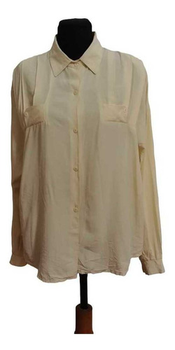 Camisa, Blusa Vintage Mujer Color Crema Manga Larga T.42/l