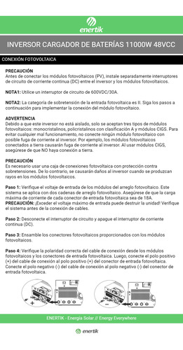 Inversor Cargador Solar 11000w Senoidal Pura Enertik