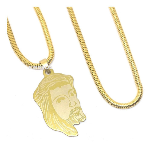 Pingente Face Jesus + Cordao Rabo De Rato Banhado Ouro 18k