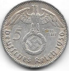 Moneda Alemania Reich 5 Marcos De Plata Con Esvastica