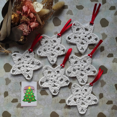 Adornos Estrellas Navideñas Colgantes Tejido Crochet X 6 Uni