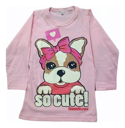 Remera Manga Larga Invierno Infantil Simones Perrito Rosa