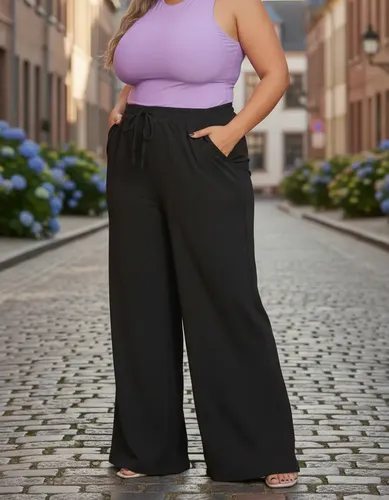 Vgi Jeans Calça Pantalona Plus Size Duna Com Elastico Na Cintura