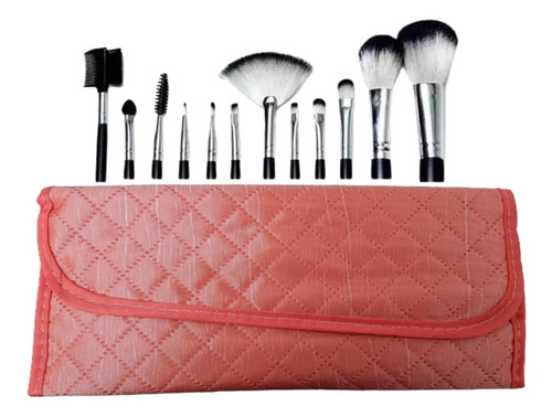 Kit Com 12 Pincéis Para Maquiagem Salmão Macrilan Kp1-5c