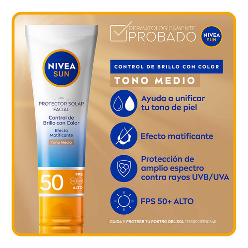 Protector Facial Nivea Sun Control De Brillo Tono Medio 50ml