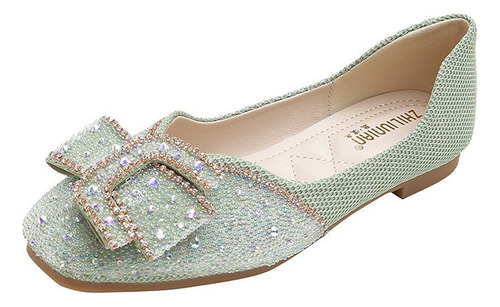 Ballerinas Dama Elegante Tipo Flat Brillante Pedrería Moño