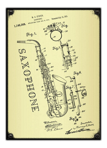 #931 - Cuadro Decorativo Vintage - Saxo Musica Jazz No Chapa