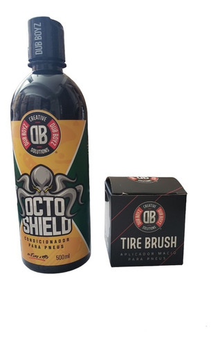 Kit Octo Shield Pneu Pretinho Com Aplicador Tire Brush