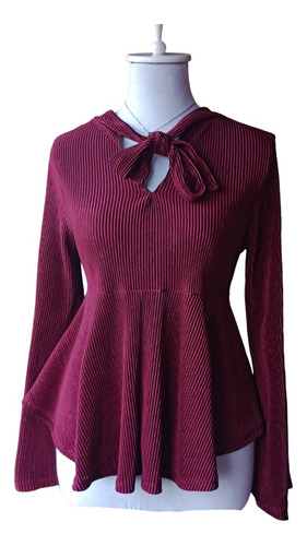 Blusa Mujer Bordo Elastizada Elegante Glamour 