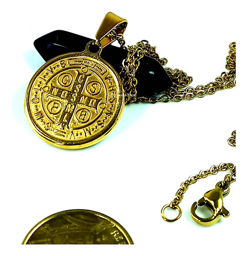 Imagen 4 de 7 de Medalla San Benito - Consagrada - Acero Dorado - M 12