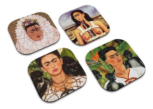 Posavasos De Madera Set 4 Arte Frida Kahlo