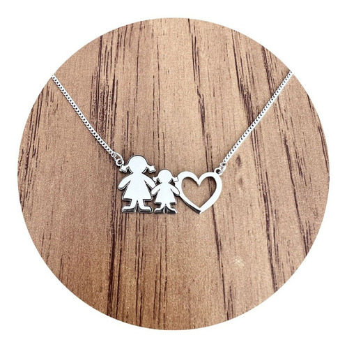 Imagen 3 de 10 de Collar Dije Mamá Niño Corazón De Plata 925 Mujer Agálea
