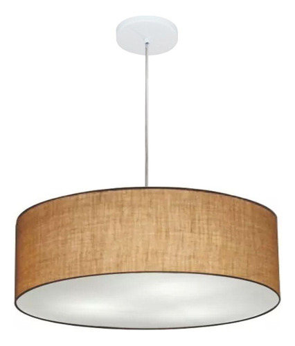 Lustre Pendente Cilíndrico Md-4217 Cúpula em Tecido 50x15cm Palha - Bivolt 