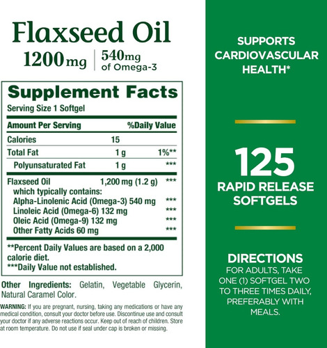 Aceite De Linaza 1200 Mg Nature's Bounty 125 Cápsulas Sin Sabor
