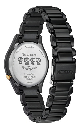 Citizen Sugar Skull Pixar Coco Day Of The Dead Em1175-51w Correa Negro Bisel Negro Fondo Negro