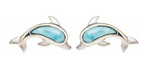 Pendientes Naturales De Plata Esterlina Larimar Dolphin Stud