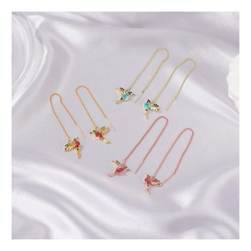 Pendientes De Enhebrador De Colibrí De Oro Para Mujer, De De