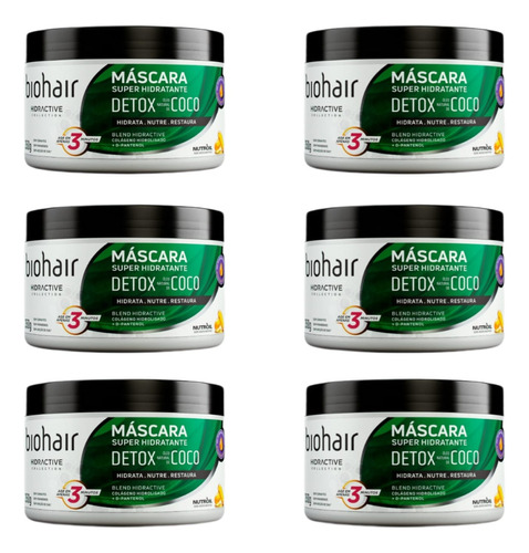 6 Máscara Super Hidratante Detox Óleo De Coco Biohair 400g