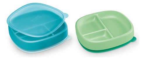Kit 2 Pratos Infantil Com Divisória Tampa E Ventosa - Nuk