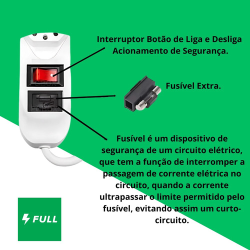 Filtro De Linha Régua Extensão 6 Tomadas Protetor Elétrico Cabo 0.7 Metros 10a Cor Preto + Fusível Silício