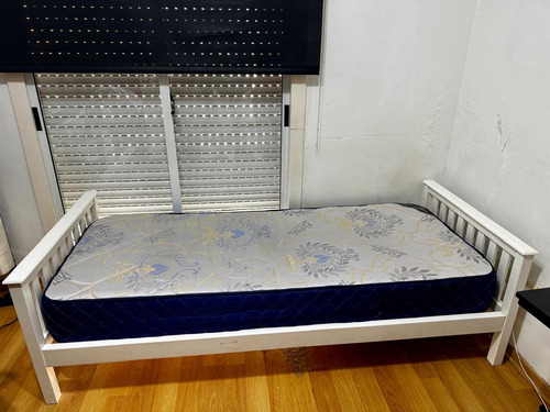 Cama Individual Dela Casa + Colchón Con Resorte Fisher Blanco De La Casa