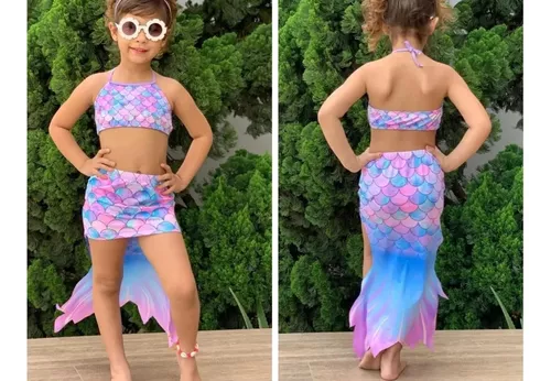 Kit Conjunto Biquíni Infantil Menina Princesa Sereia Praia