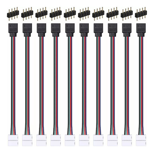 20 Pzs Conector Broche Con Cable 4 Pines Macho Tiras Led Rgb