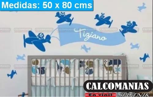 Decoracion Aviones Cuarto Bebe Niño Nombre