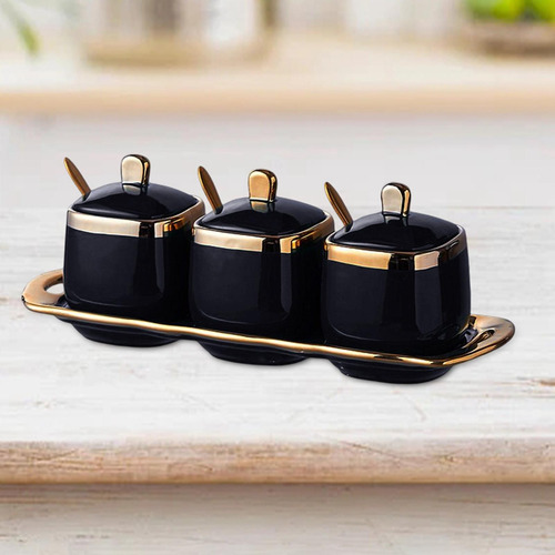 Juego De 3 Botes Para Condimentos Con Cuchara Y Negro
