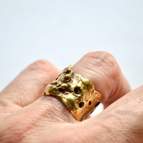 Imagen 6 de 7 de Anillo Dorado Espuma, Modelado, Texturas, Macizo De Bronce
