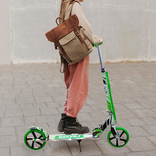 Scooter Patín Plegable Para Niñas Y Niños + Protecciones Color Negro Grafiti Verde